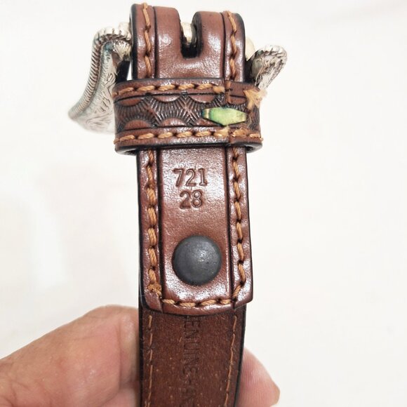 Women’s Hand Tooled Leather Western Concha Belt 28 Aztec Wraps - Picture 4 of 5